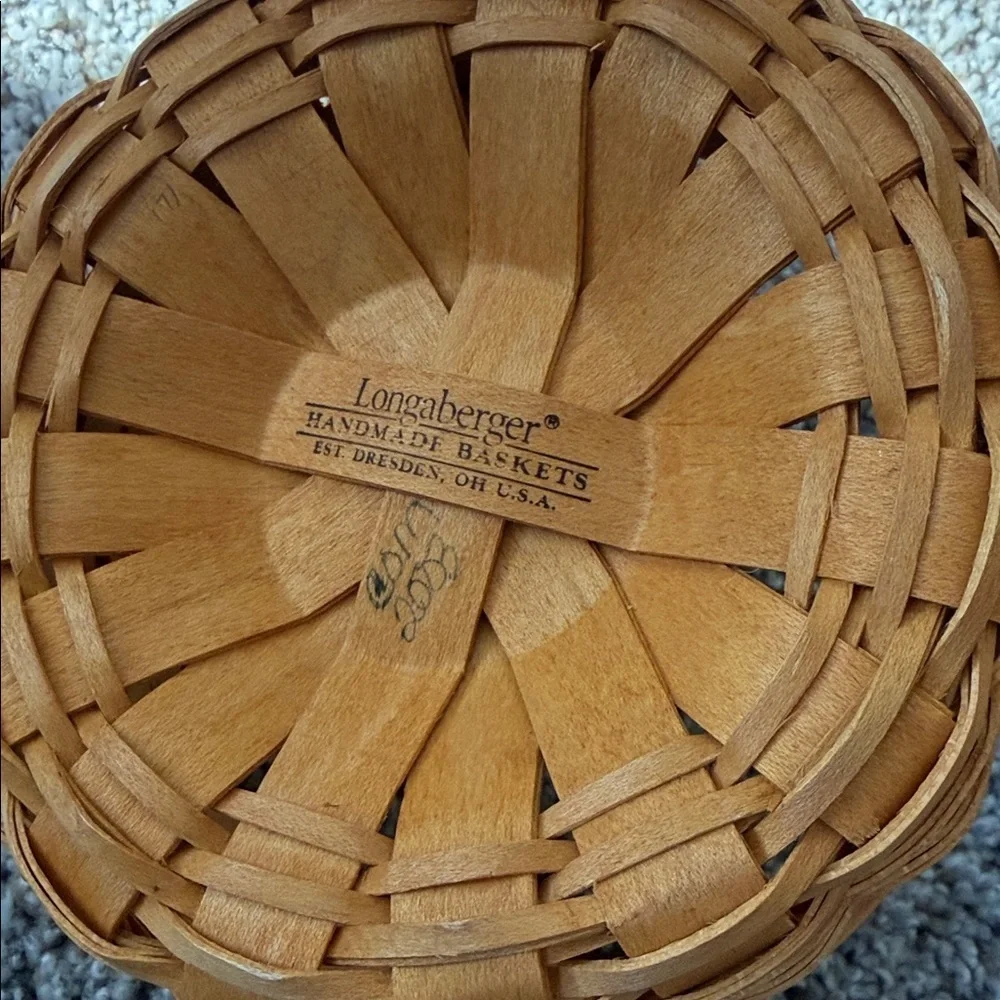 Set of Two Longaberger Baskets, Button Basket w/protector & Heritage Tea Basket
